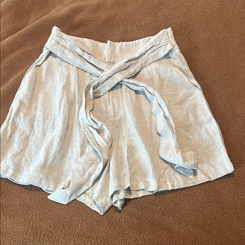 Women's Tan Linen Shorts with Tie Waist - Picture 11 of 11